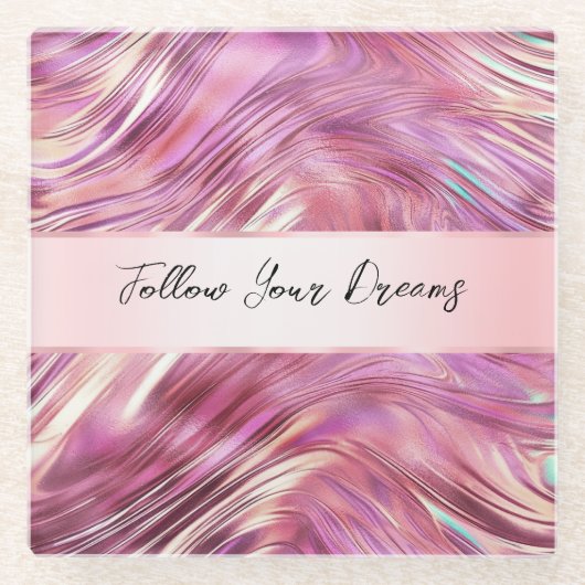 Meisje Roze Parel Roos Gouden Glam Glazen Onderzetter (Voorkant)