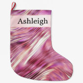 Meisje Roze Parel Roos Gouden Glam Grote Kerstsok (Voorkant)