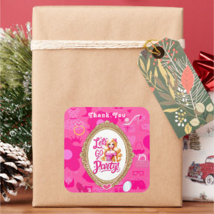 Meisje roze retro pop laten we gaan feestje verjaa vierkante sticker