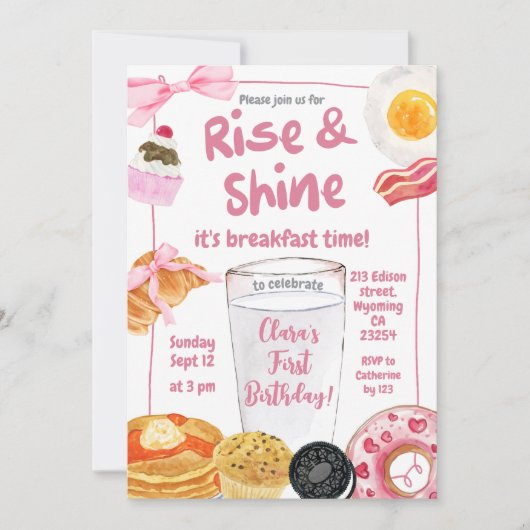Meisje Roze Rise en Shine Verjaardagsfeest Kaart (Voorkant)