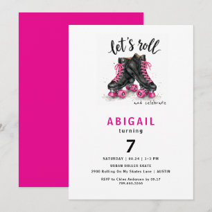 Meisje Roze Roller Skate Verjaardagsfeestje Kaart