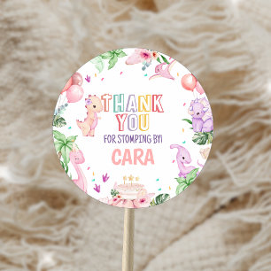 Meisje Roze Safari Dinosaurus Verjaardagsfeest Ronde Sticker