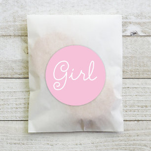 Meisje Roze Script Baby Geslacht Reveal Feestje Ronde Sticker