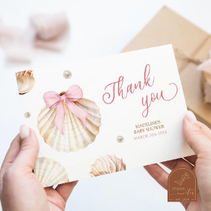 Meisje Roze Strik Schelp Baby Shower Bedankkaart Informatiekaartje