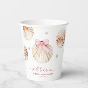 Meisje Roze Strik Schelp Baby Shower Papieren Beke Bekers