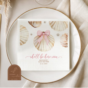 Meisje Roze Strik Schelp Baby Shower Papieren Serv Servet