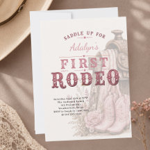 Meisje Roze Vintage Eerste Rodeo 1e Verjaardag