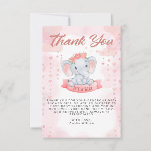 Meisje Roze waterverf olifant baby shower Bedankkaart