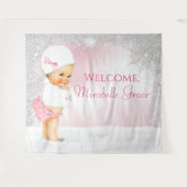 Meisje Roze Winter Wonderland Baby shower Achtergr Wandkleed (Voorkant (horizontaal))