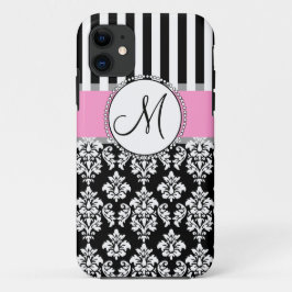 Meisje, roze, zwart, donker je Monogram Initiaal iPhone 11 Hoesje