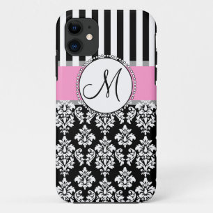 Meisje, roze, zwart, donker je Monogram Initiaal iPhone 11 Hoesje