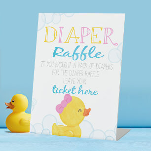 Meisje Rubber Duck DIaper Raffle Baby shower Reclamebord Met Voetstuk