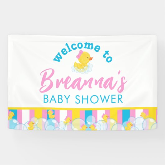 Meisje Rubber Eend Baby Shower Hangende Welkom Spandoek (Horizontaal)