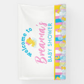 Meisje Rubber Eend Baby Shower Hangende Welkom Spandoek (Verticaal)