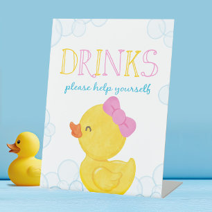 Meisje Rubber Eend Drinken Party Reclamebord Met Voetstuk