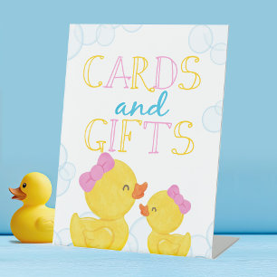 Meisje Rubber Eend Kaarten & Geschenken Reclamebord Met Voetstuk