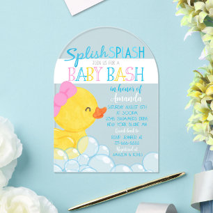 Meisje Rubber Eendje Baby Shower Acryl Uitnodiging Uitnodigingen