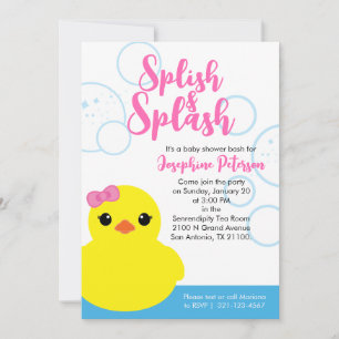 Meisje Rubber Eendje Baby Shower Evite of Print Kaart