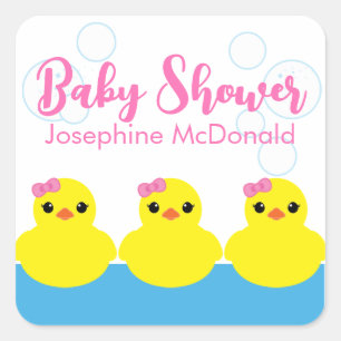 Meisje Rubber Eendje Baby Shower Feest Favor Vierkante Sticker