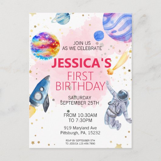 Meisje Ruimtevaarder Buitenruimte Raket Ruimtevaar Briefkaart (Voorkant)