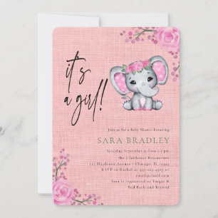 Meisje Rustieke jute olifant bloemen baby shower Kaart