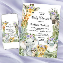 Meisje Safari Baby shower Paarse Bloemen