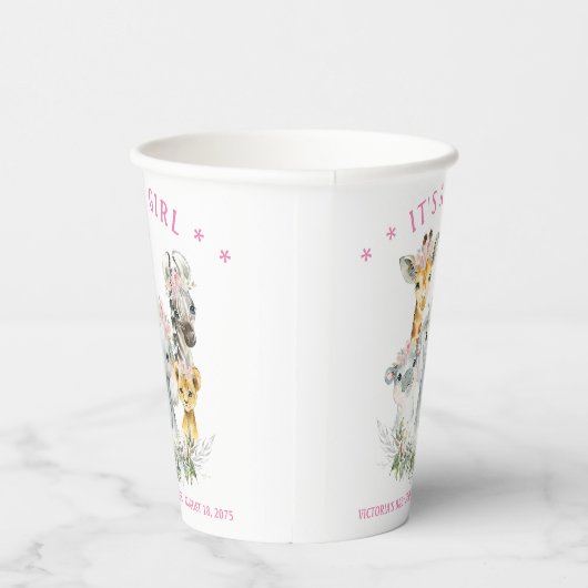 Meisje Safari Dier Baby shower Papier Cups Papieren Bekers (Rechts)