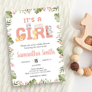 Meisje Safari Dieren Baby Shower Kaart