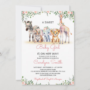 Meisje Safari Dieren Groen Oerwoud Baby shower Kaart