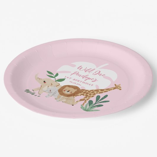 Meisje Safari Verjaardagsfeestje Papier Borden Papieren Bordje (Gekanteld)