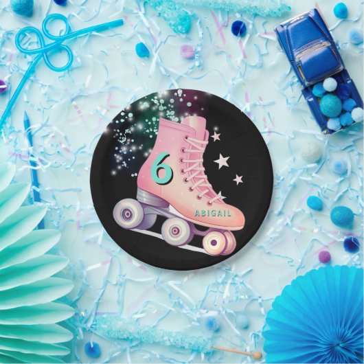 Meisje Schaats Party Black Neon Verjaardag Papieren Bordje (Feest)