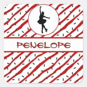 Meisje Schaatsen Kerstmis Sprinkle gepersonaliseer Vierkante Sticker