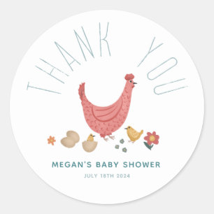 Meisje Schattig Boerderij Kip Baby shower Dank u F Ronde Sticker