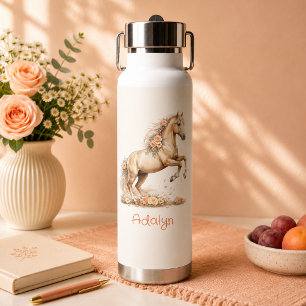 Meisje Schattig Perzik Paard Roos Persoonlijke Naa Waterfles