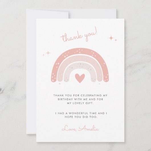 Meisje Schattige Roze Regenboog Waterverf Verjaard Bedankkaart (Voorkant)