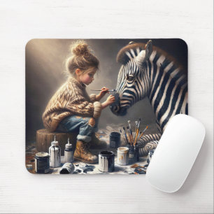 Meisje schilderij strepen op een Zebra Muismat