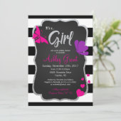 Meisje schoolbord vlinder Baby shower uitnodiging (Staand voorkant)