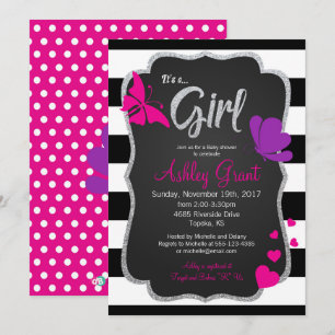Meisje schoolbord vlinder Baby shower uitnodiging