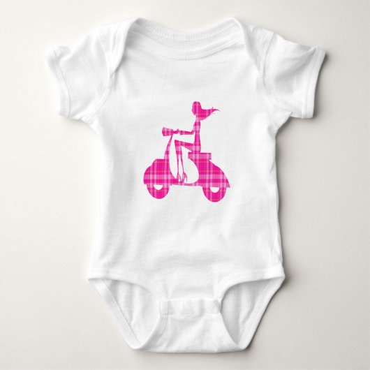 meisje scooter roze wit gingham romper (Voorkant)