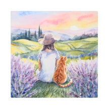 Meisje & Siamese kat Provençaalse landschap waterv