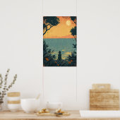  meisje silhouet onder de maan Poster (Keuken)