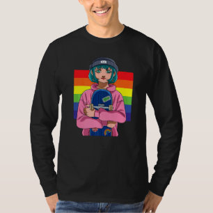 Meisje Skater Skateboarden Schaatsen Regenboog Sch T-shirt