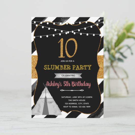 Meisje sluimer 10e feest Uitnodiging (Staand voorkant)