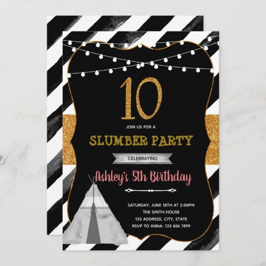 Meisje sluimer 10e feest Uitnodiging (Voorkant / Achterkant)