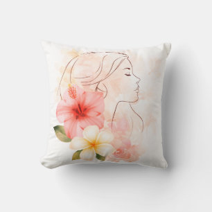 Meisje sluit haar ogen watercolor bloem kussen