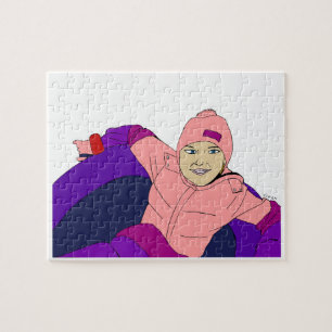 Meisje sneeuwtubing legpuzzel