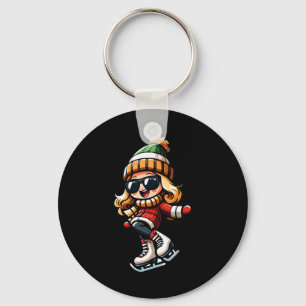 Meisje Snowflake Sungles Snowboarden Speler Sleutelhanger