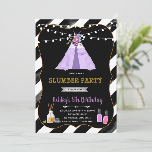 Meisje spa slaapfeestje kaart (Staand voorkant)