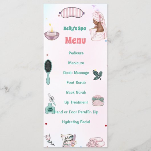 Meisje Spa Verjaardagsfeestje Menu (Voorkant)