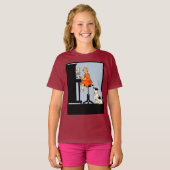 Meisje speelt piano, hond, retro stijl t-shirt (Voorkant volledig)